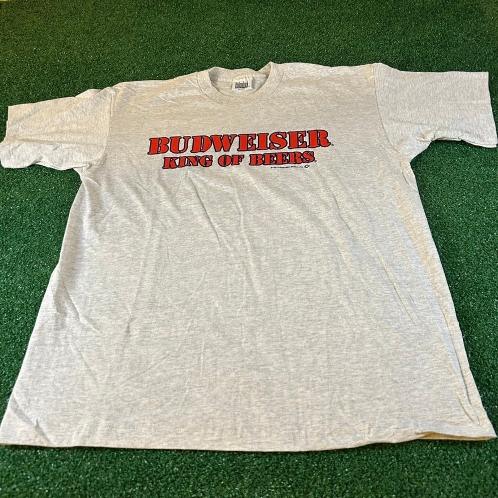 Vintage Budweiser‎ King of Beers Graphic Tee T-Shirt 90s Gray Mens Extra Large